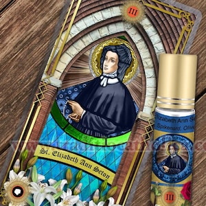 Saint Elizabeth Ann Seton Relic holy prayer card and relic anointing oil. St. Elizabeth Ann Seton 3rd class relic for healing.