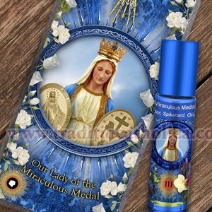 Our Lady of Miraculous Medal Relic prayer card & relic anointing oil. Blessed Mary 3rd class relic for healing. Touched to 9 relics of Mary
