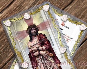Ecce Homo Jesus Catholic Holy prayer card. Behold the Man prayer card. Jesus Collection.