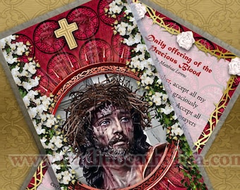 Daily offering of the Precious Blood Catholic Holy Prayer card. Jesus Holy Card