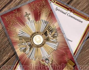 Spiritual Communion laminated Holy Prayer card. Most Blessed Sacrament.