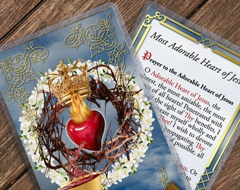 Most Adorable Heart of Jesus laminated Catholic Holy Prayer Card. Heaven Card Collection. 5 mil thick.