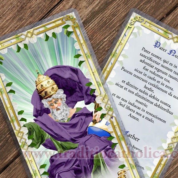 Pater Noster, Our Father Traditional Catholic Latin laminated Holy Prayer card. Includes English.