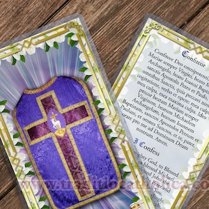 Confiteor, I Confess Traditional Catholic Latin laminated Holy Prayer card. Includes English.