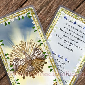 Sanctus Sanctus Sanctus, heilige heilige heilige traditionele katholieke Latijnse gelamineerde heilige gebedskaart. Inclusief Engels.