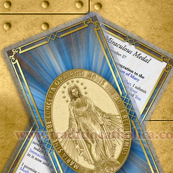 Miraculous Medal laminated Prayer card. Act of Consecration to Immaculate Heart of Mary. 5 mil thick