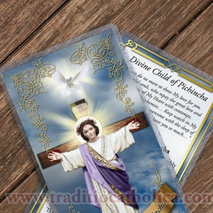 Estampa católica con oración al Divino Niño Jesús de Pichincha. Colección Heaven. Grosor de 5 milésimas