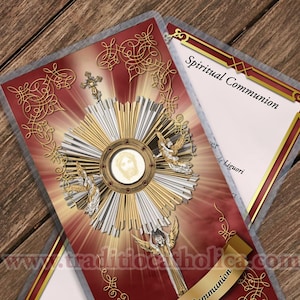 Spirituelle Kommunion laminierte heilige Gebetskarte. Allerheiligstes Sakrament.