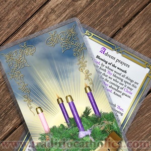 Advent Wreath traditional Catholic holy prayer card. Heaven Collection. 5mil thickness