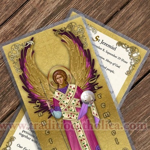Saint Jeremiel Archangel gelamineerde heilige gebedskaarten. Heilige kaart in orthodoxe stijl. Saint Jeremiel-kaart.