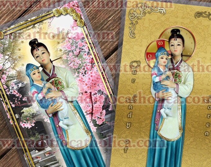 Our Lady of Korea, Laminated Catholic Holy Prayer Cards. Our Lady of