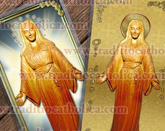 Our Lady of Akita laminated Holy Prayer cards. Our Lady of Akita Statue Art.