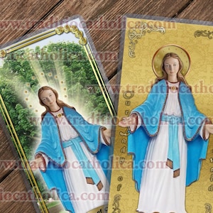 Our Lady of Gietrzwald laminated Catholic Holy Cards. Our Lady of Gietrzwald Statue Art Prayer Card