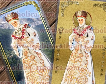 Our Lady of La Salette laminated Catholic Holy Prayer Cards.  Statue of Mary Art. Our Lady of La Salette statue.