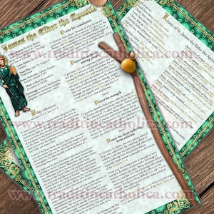 Saint James the Elder the Apostle devotion large laminated Stained Glass Holy Prayer card. Devotional Art. Litany of St. James the Elder