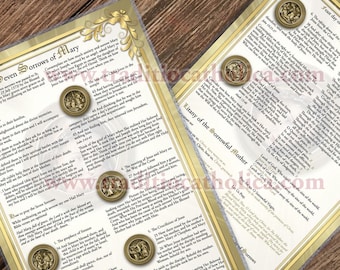 Seven Sorrows of Mary devotion of Saint Bridget of Sweden large laminated Holy Prayer card. Devotional Art. 5mil thick