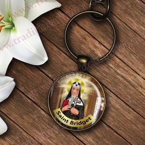 Saint St Bridget of Sweden - bronze high quality keychain.