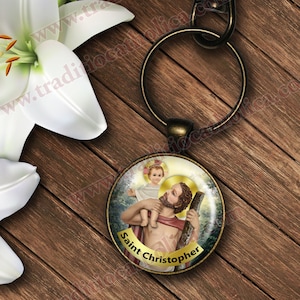 Saint St Christopher - bronze high quality keychain. Patron of drivers and cars.