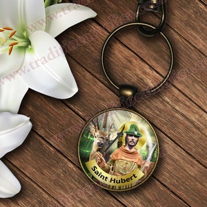 Saint St Hubert - bronze high quality keychain. Patron of Hunters