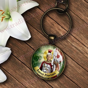 Saint St Florian - bronze high quality keychain. Patron of firefighters.