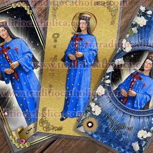 Our Lady of Hope of Pontmain France laminated Holy Prayer cards. Our Lady of Hope of Pontmain Statue Art