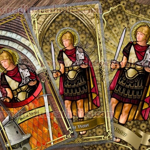 Saint St. Victor of Marseilles, patron of prisoners, sick children and torture victims laminated Prayer card. St. Victor stained glass art.