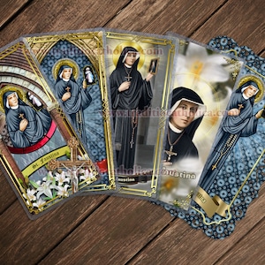 Saint Faustina Kowalska, Poland laminated Holy Prayer card. Saint Faustina Statue Art. Great Saints collection. Divine Mercy