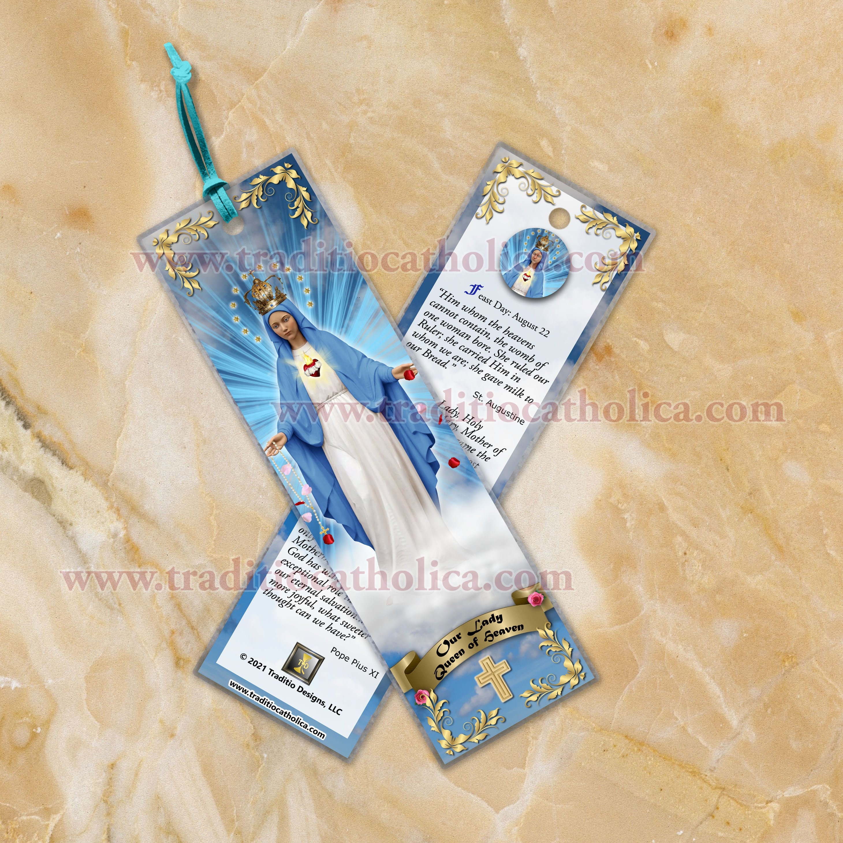Our Lady Queen of Heaven Laminated Bible Scripture Bookmark. Statue of ...