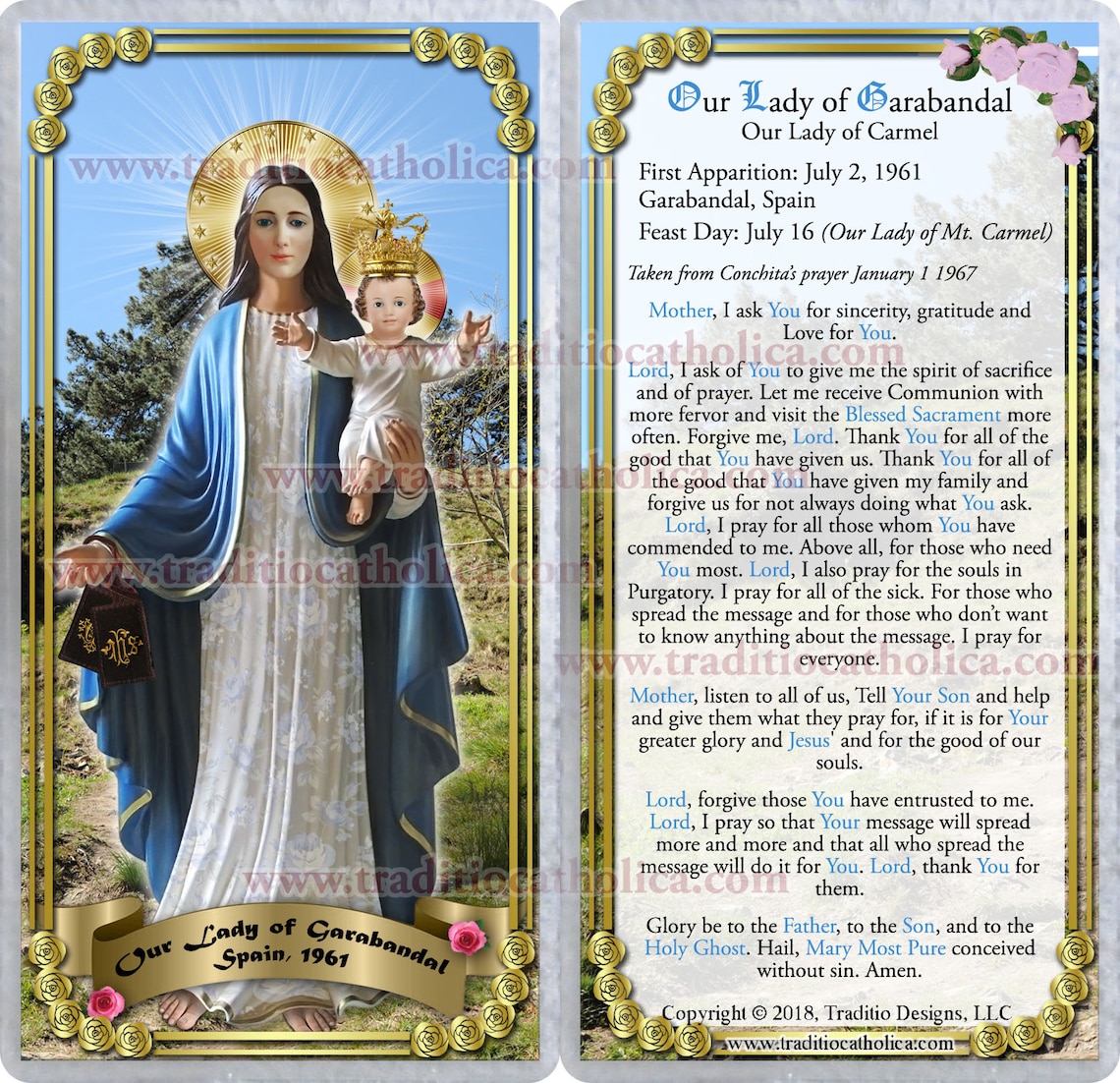 Our Lady of Garabandal Spain Laminated Holy Prayer Cards. Our Etsy