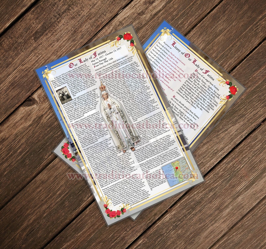 Our Lady of Fatima Portugal Large Laminated Holy Prayer Card