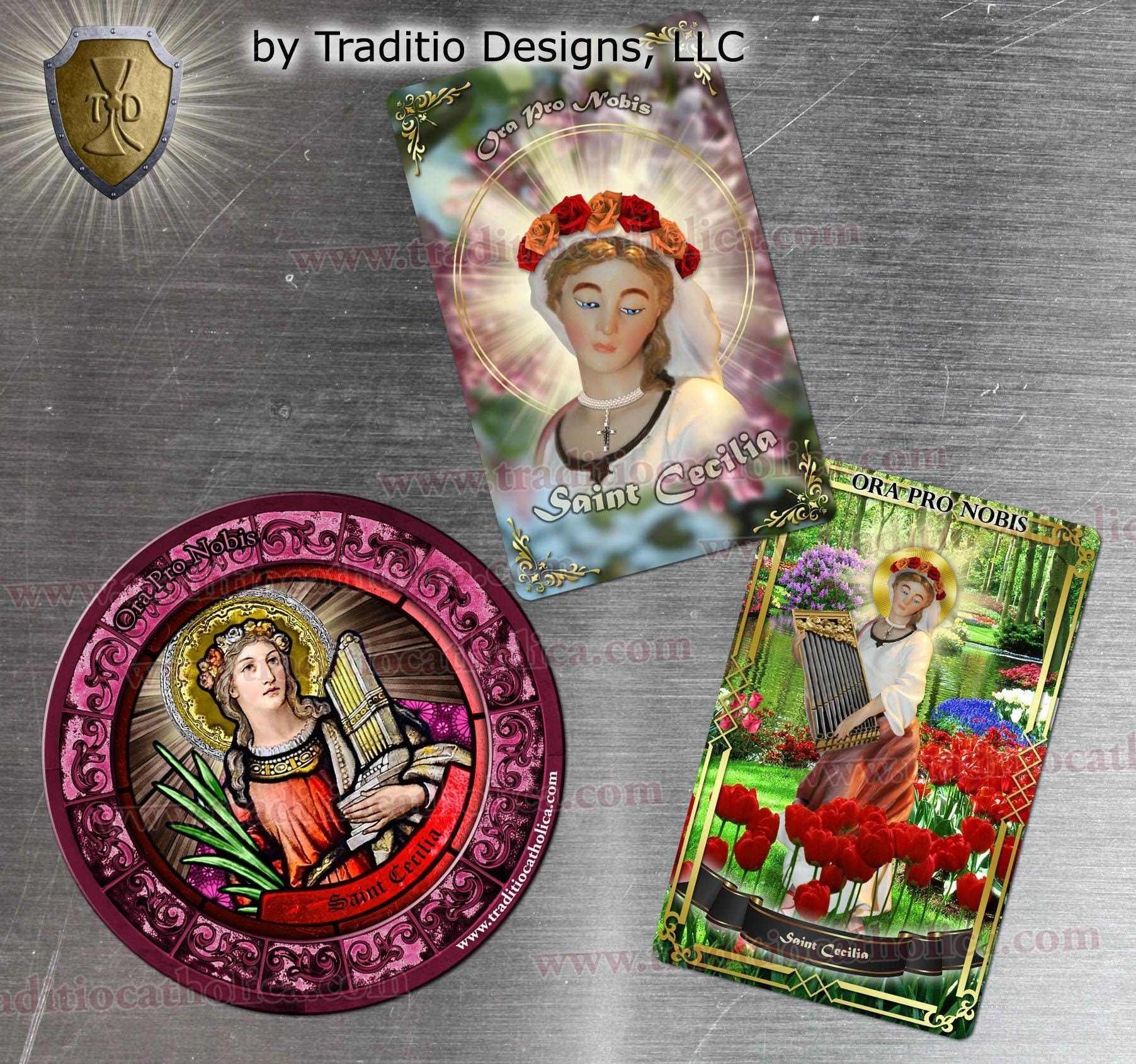 Saint Cecilia, Patron of Musicians Stained Glass Round 4 Inch and