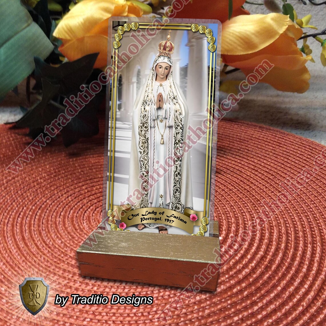 Our Lady of Fatima Laminated Catholic Holy Card. Statue of Mary Art ...