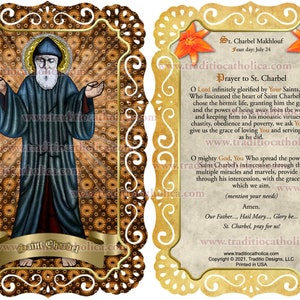 Saint Charbel Stained Glass and Statue Art Laminated Catholic Holy ...