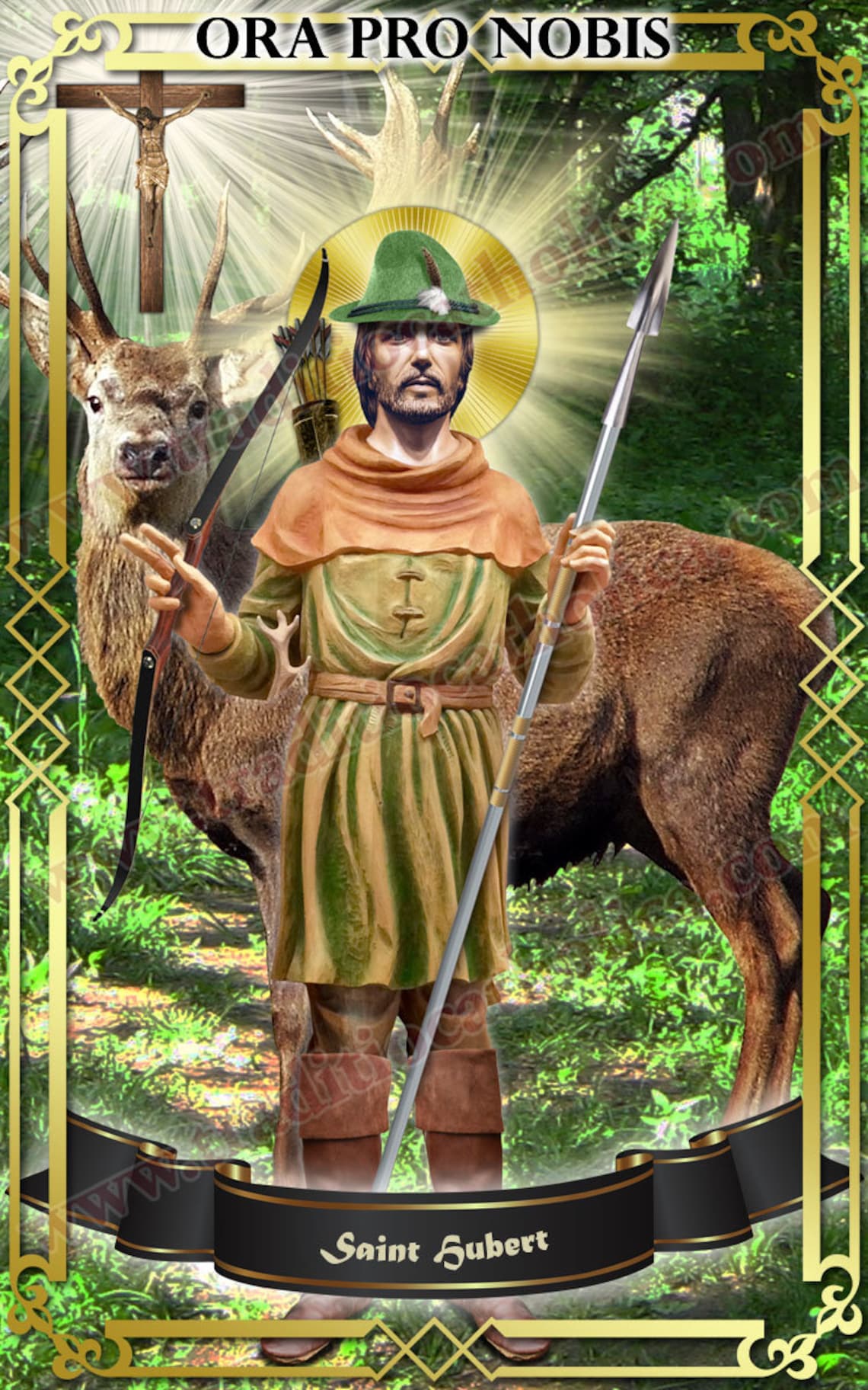 Saint St. Hubert patron of hunters Stained Glass round 4 inch Etsy