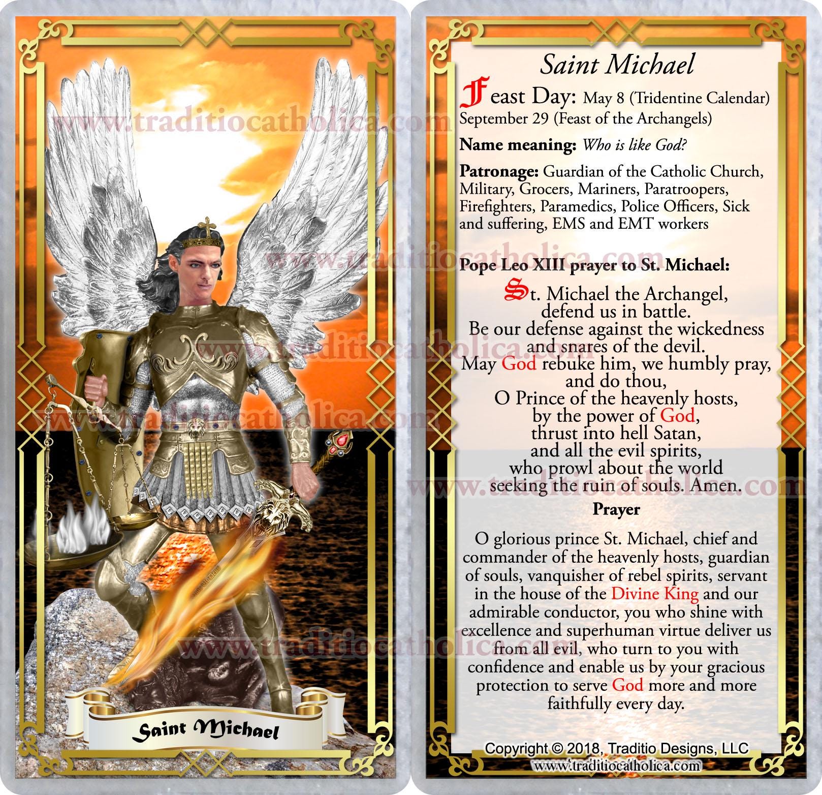 St. Saint Michael Archangel Laminated Holy Prayer Cards. Stained Glass ...