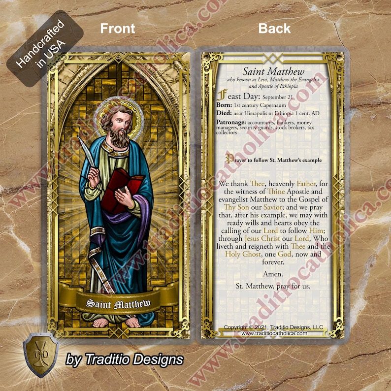 Feeff Saint Matthew the Apostle and Evangelist Catholic Holy Prayer Cards. St ...