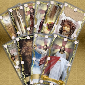 Life of Jesus Catholic Holy prayer card Gift set. Realistic Holy Card set. Statues of Jesus art.