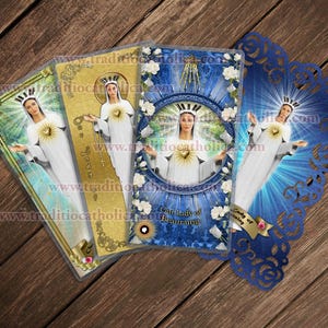 Our Lady of Beauraing Belgium laminated Catholic Holy Prayer cards. Mary collection. Our Lady of Beauraing Statue Art.