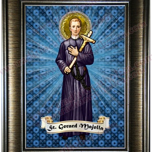 Saint Gerard Majella ingelijste prints met zilveren of gouden lijst. Beschermheer van aanstaande moeders en geboorte van kinderen. St. Gerard 5x7 formaat foto.