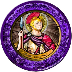 Saint Longinus the Centurion Stained Glass round 4 inch custom refrigerator magnet.
