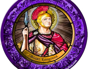 Saint Longinus the Centurion Stained Glass round 4 inch custom refrigerator magnet.