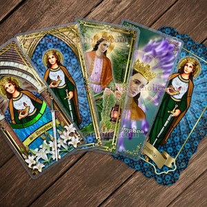 Saint Dymphna, Ireland laminated Holy Prayer cards. Mental Illness. Irish Saints. Stained Glass and statue versions.