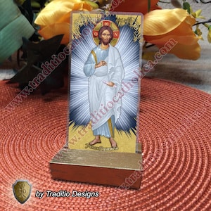 Ikona Przemienienia Pańskiego w stylu Kościoła Wschodniego, katolicki obraz modlitewny. Obrazki z Jezusem. Ikona w stylu prawosławnym.