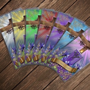 Oraciones diarias de Cuaresma estampas sagradas laminadas. Todo el set de regalo tiene un 5 % de descuento.