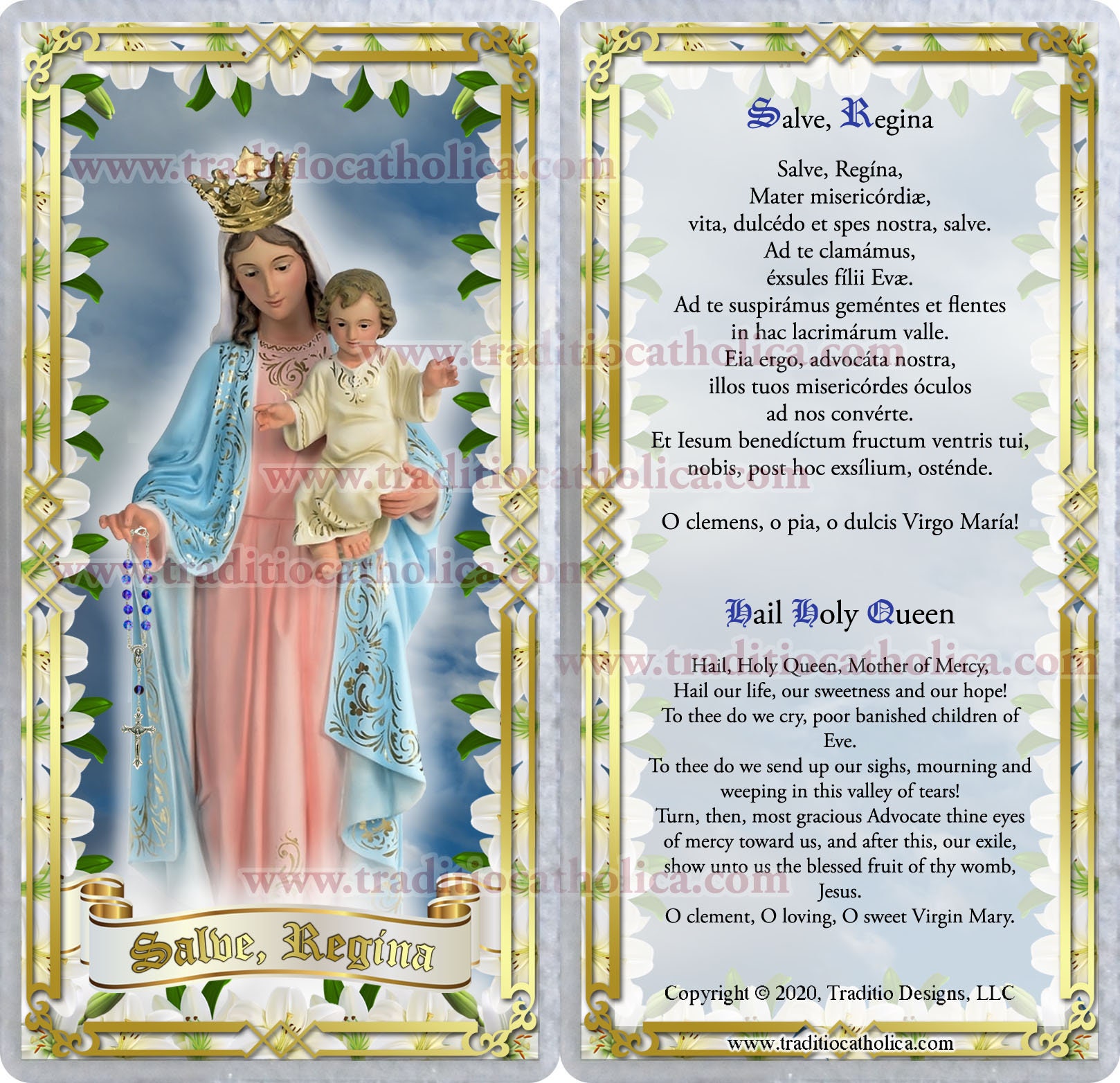 Salve, Regina, Ave Santa Regina. Preghiera sacra tradizionale cattolica in  latino plastificata. Include linglese. - Etsy Italia
