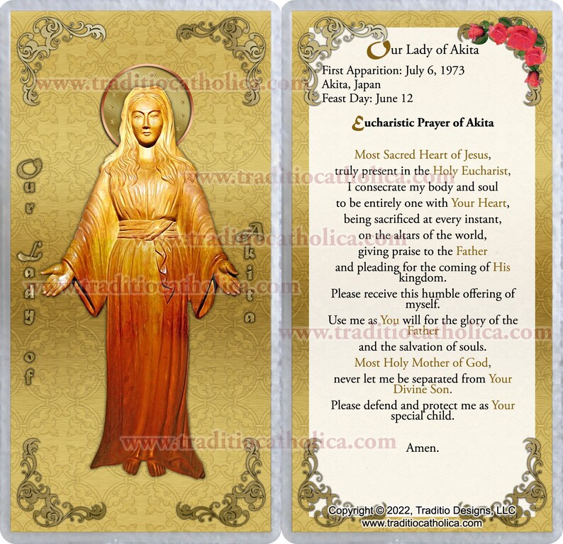 Our Lady of Akita Laminated Holy Prayer Cards. Our Lady of Akita Statue ...