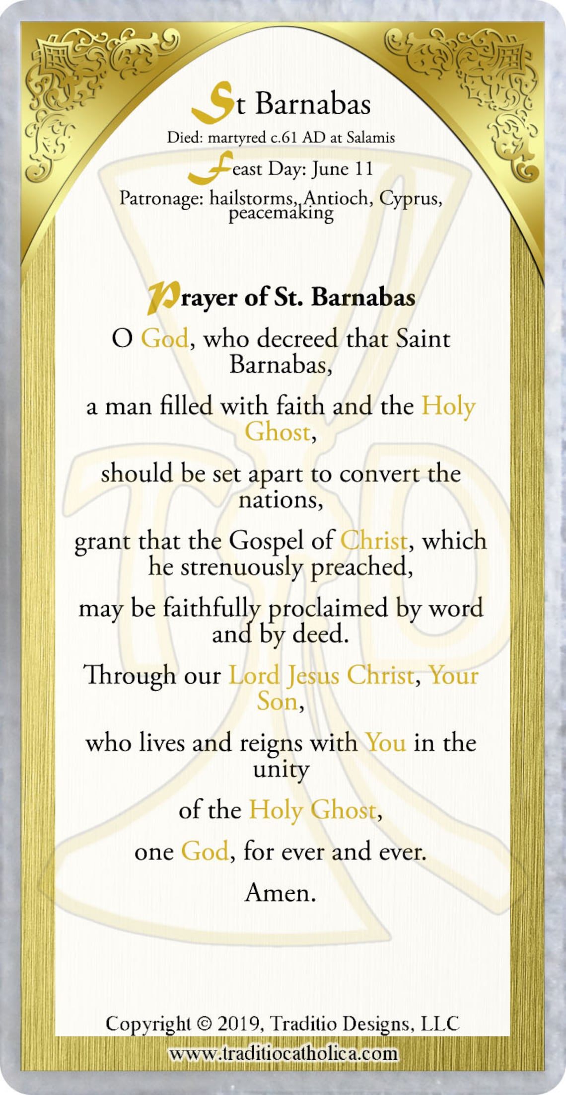 Saint St Barnabas the Apostle Catholic Holy Prayer Card. Etsy
