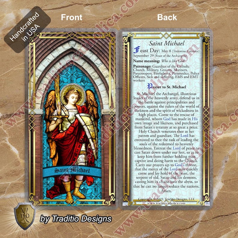 St. Saint Michael Archangel Laminated Holy Prayer Cards. Stained Glass ...
