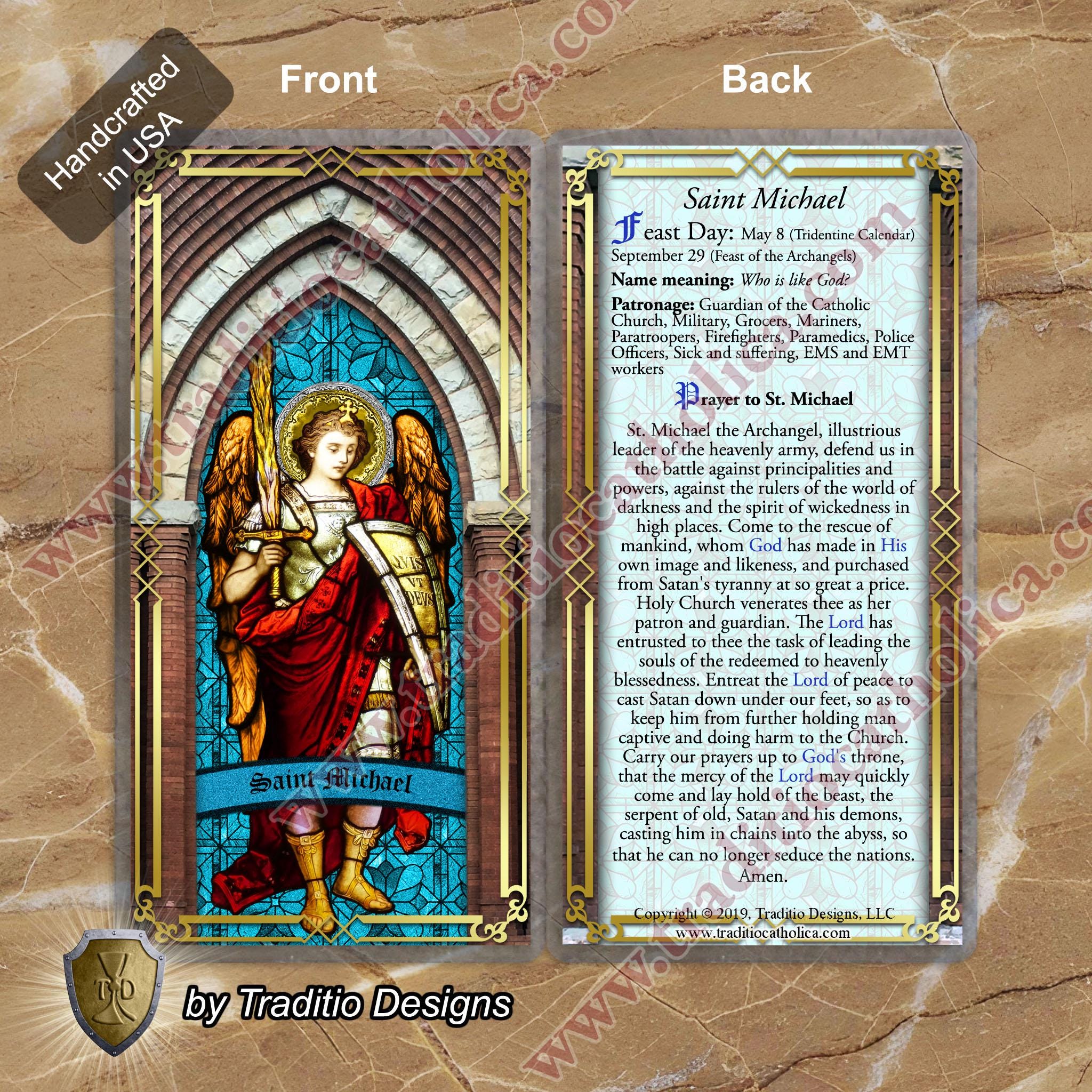 St. Saint Michael Archangel Laminated Holy Prayer Cards. Stained Glass ...