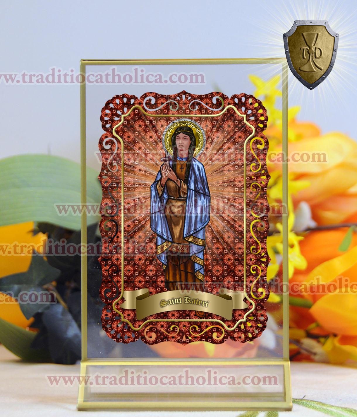 Saint Kateri Tekakwitha Stained Glass Laminated Holy Prayer Card